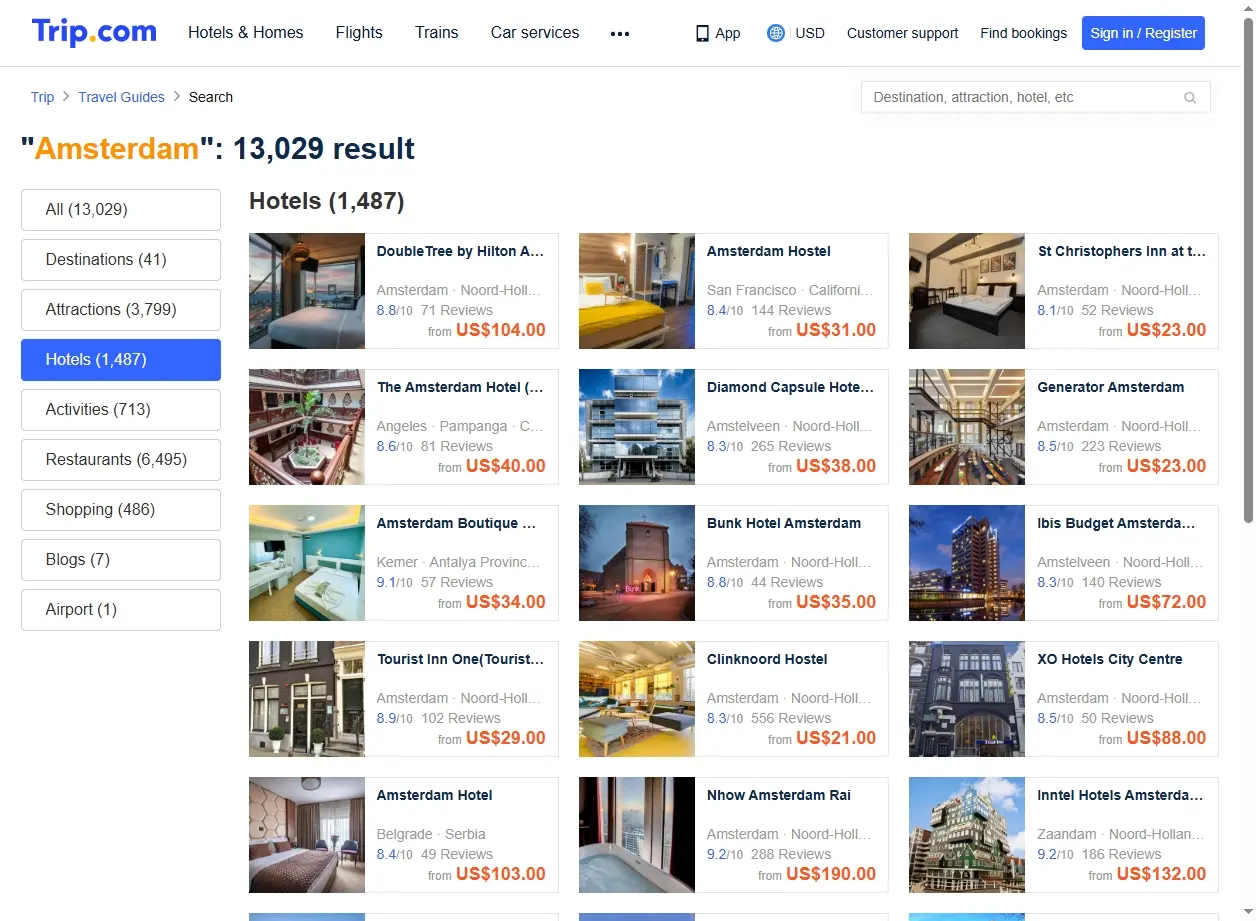 Schermata di offerte per Hotel ad Amsterdam