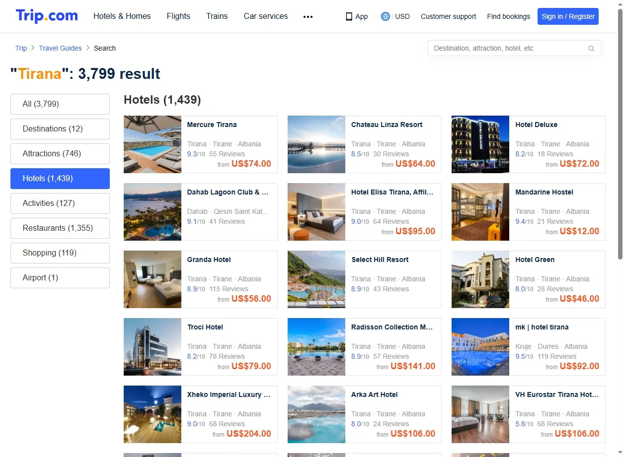 Anteprima offerte hotel Tirana Trip.com