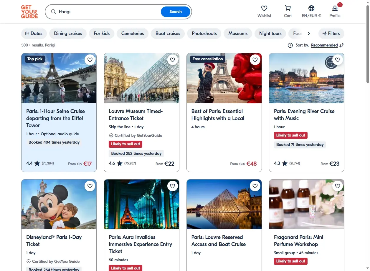 Esperienze e Tour a Parigi: Screenshot GetYourGuide