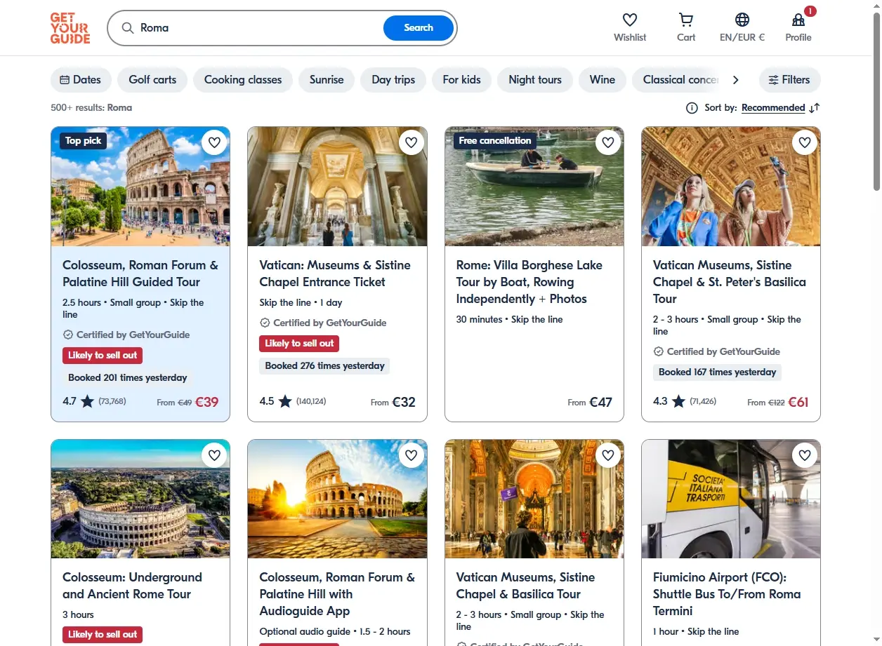 Attività e Tour Guidati a Roma - Screenshot GetYourGuide