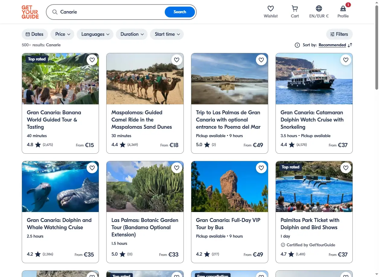 Attività ed Escursioni Canarie - Screenshot GetYourGuide