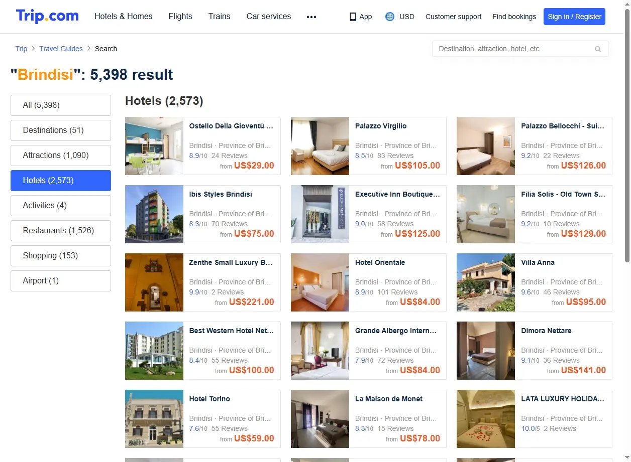 Anteprima degli Hotel disponibili a Brindisi