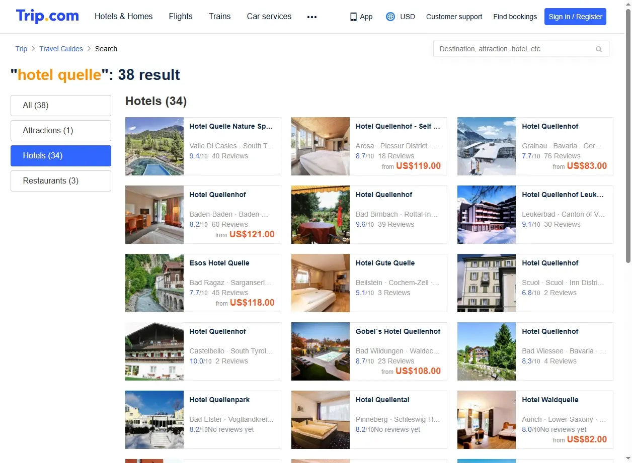 Schermata con offerte speciali per la ricerca hotel quelle