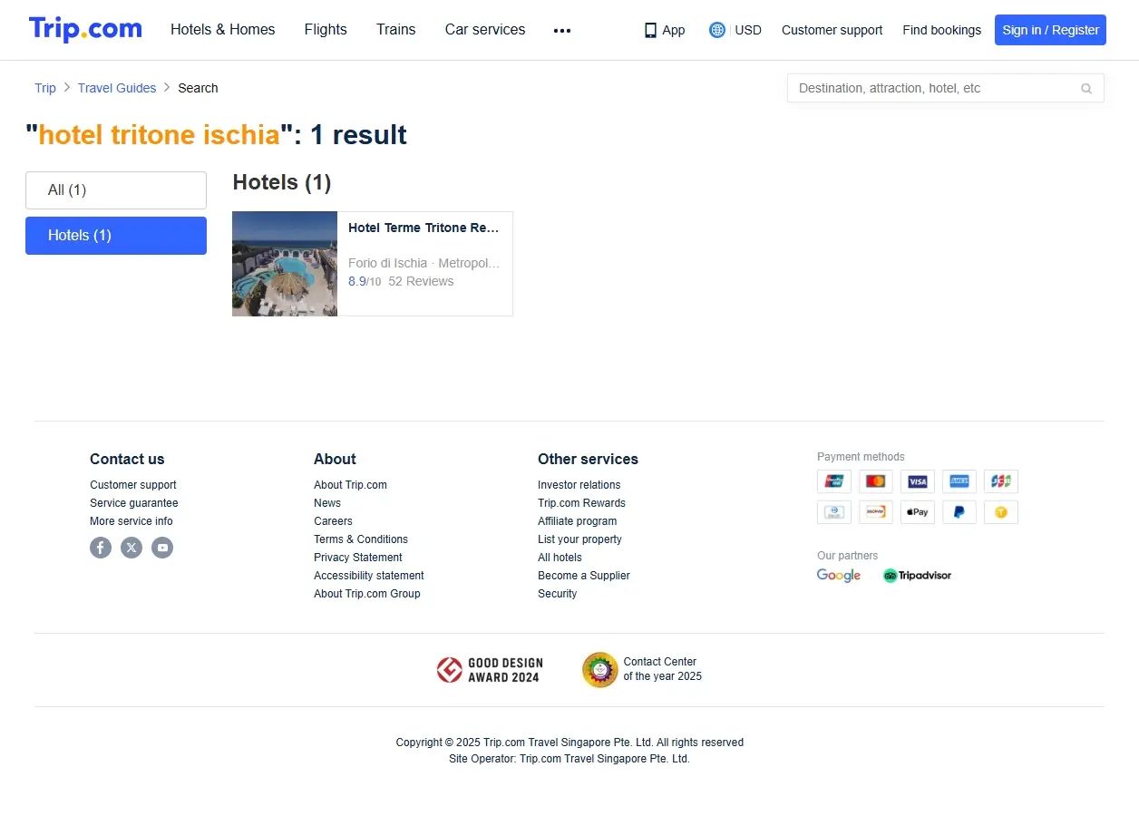 Schermata di offerte per Hotel Tritone Ischia su Trip.com