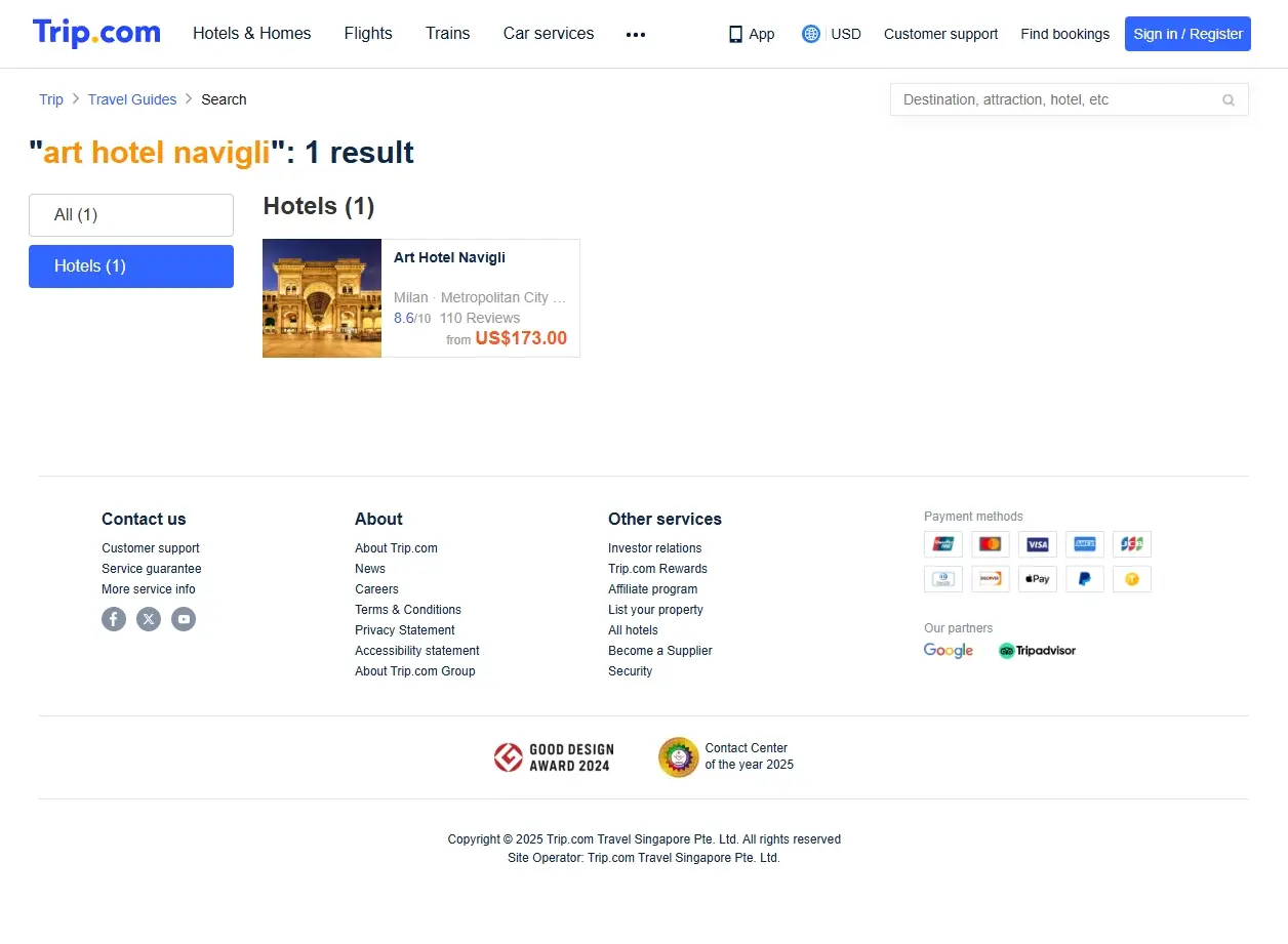Schermata Offerte Soggiorno Art Hotel Navigli