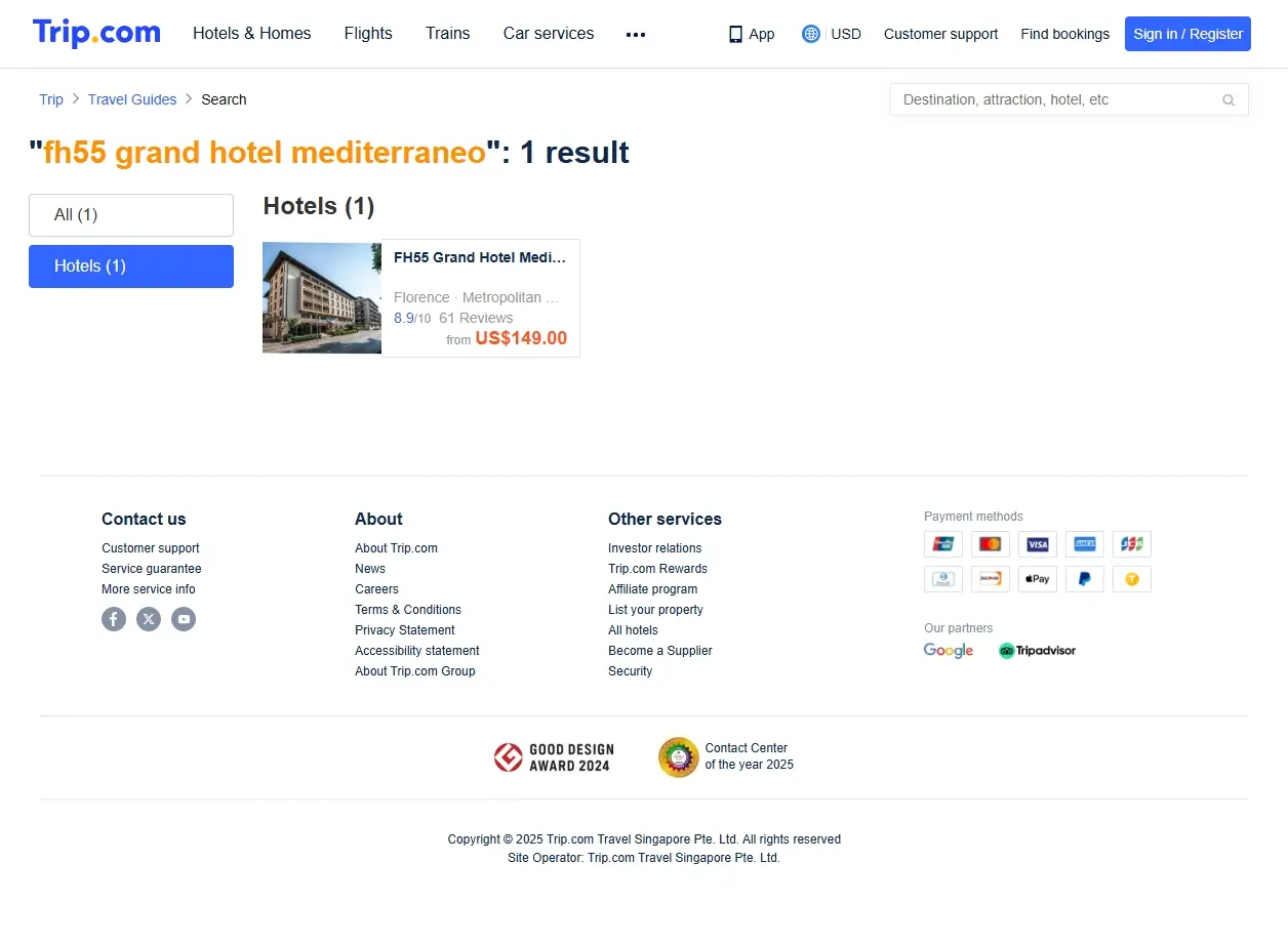 Schermata delle offerte di prenotazione per il FH55 Grand Hotel Mediterraneo