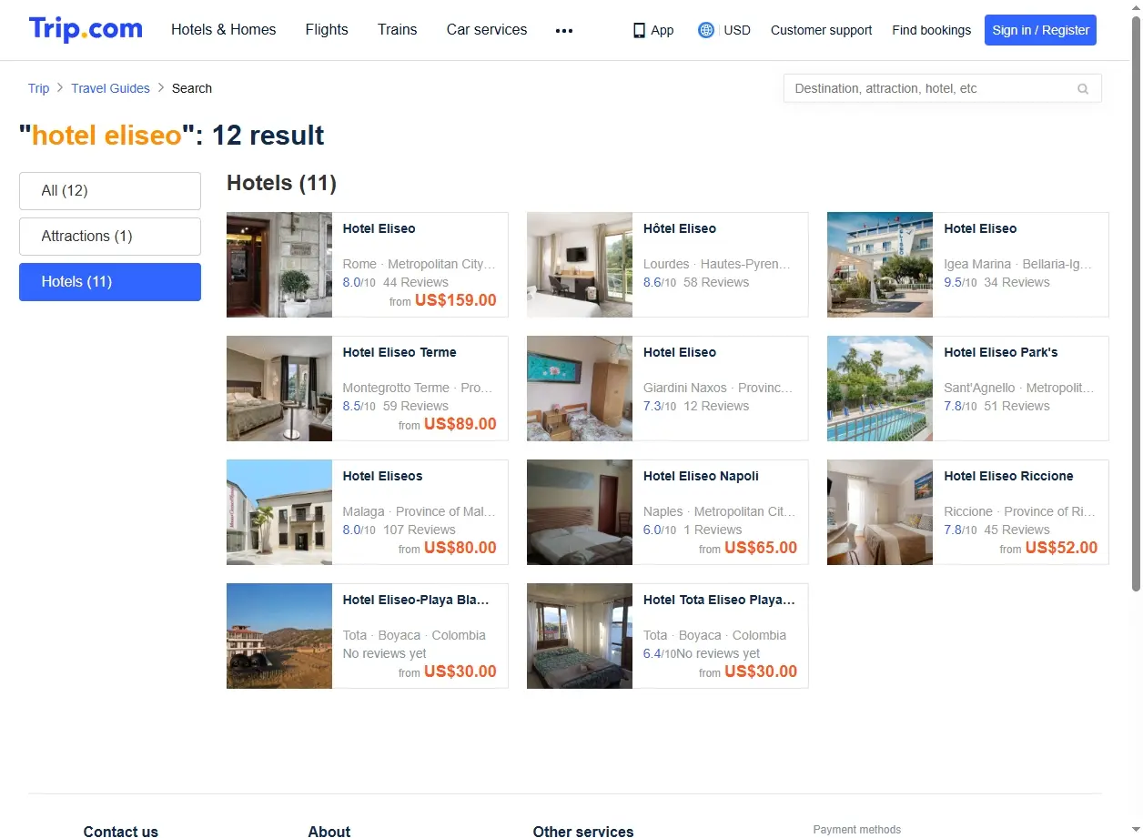 Schermata di offerte di hotel