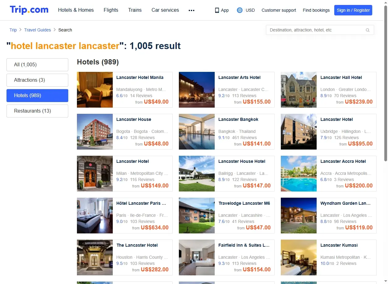Schermata di offerte speciali per hotel