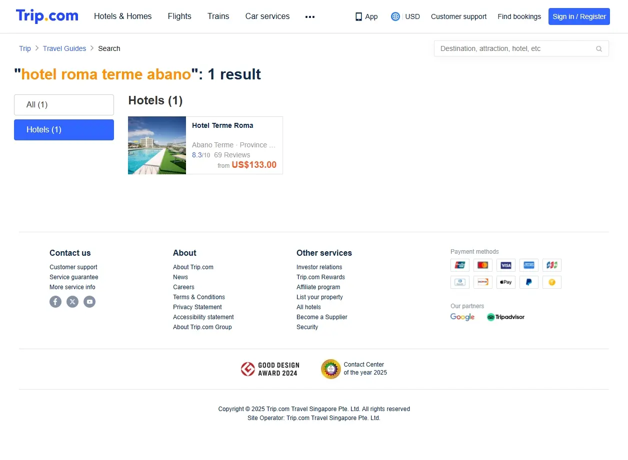 Schermata di offerte per Hotel Roma Terme Abano