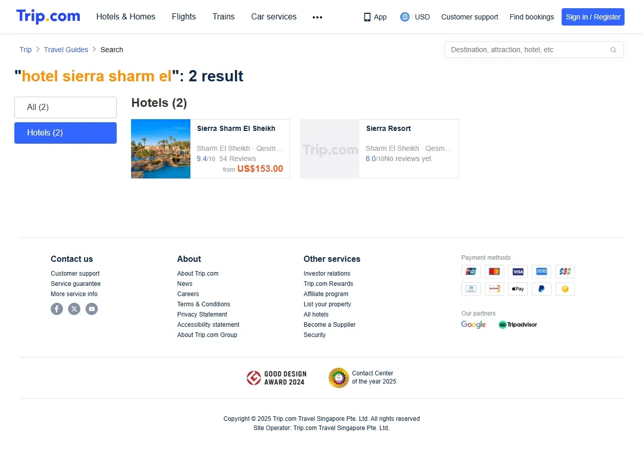 Schermata con offerte di hotel, inclusi sconti speciali per viaggiatori
