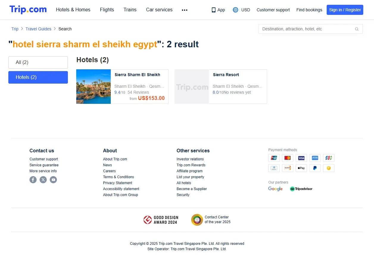 Schermata di ricerca offerte hotel per Hotel Sierra Sharm El Sheikh Egypt
