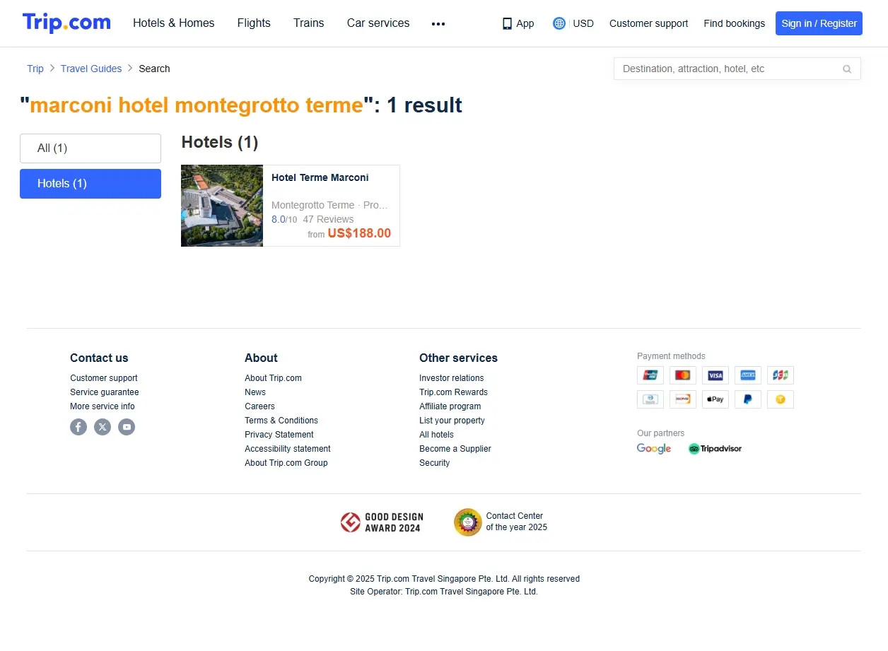 Schermata con offerte di hotel per Hotel Marconi Montegrotto Terme