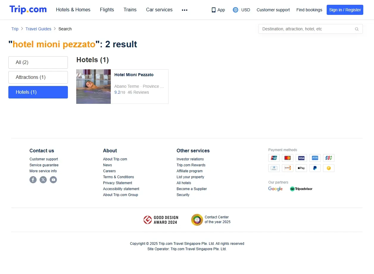 Schermata di offerte speciali per Hotel Mioni Pezzato