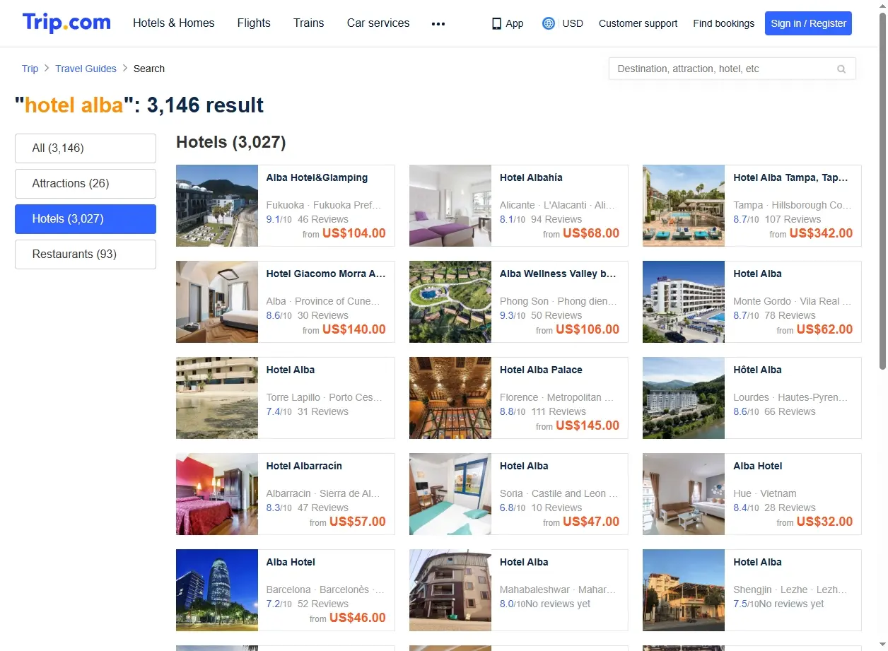 Schermata di offerte speciali per hotel ad Alba