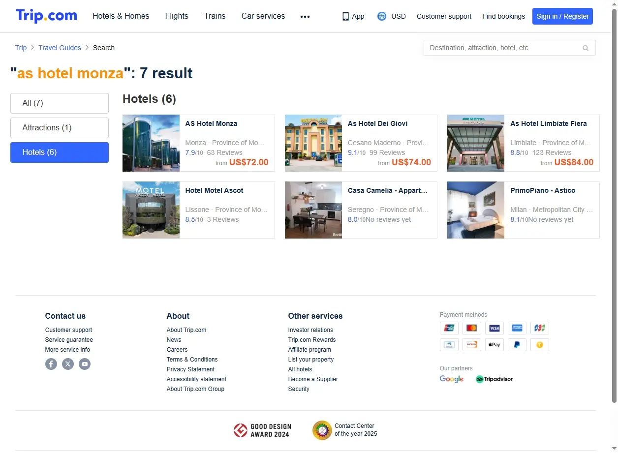 Screenshot di offerte speciali per AS Hotel Monza
