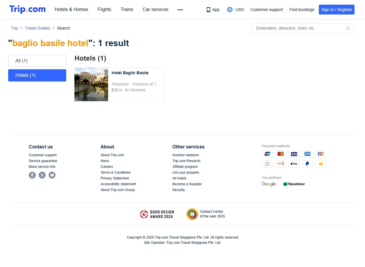 Schermata di ricerca offerte Baglio Basile Hotel