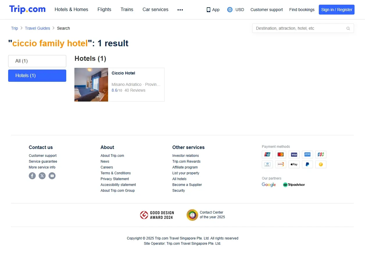 Schermata di ricerca offerte hotel per famiglie