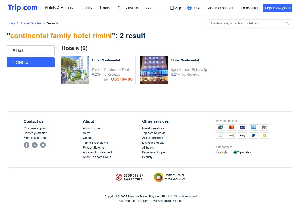 Schermata con offerte speciali per hotel
