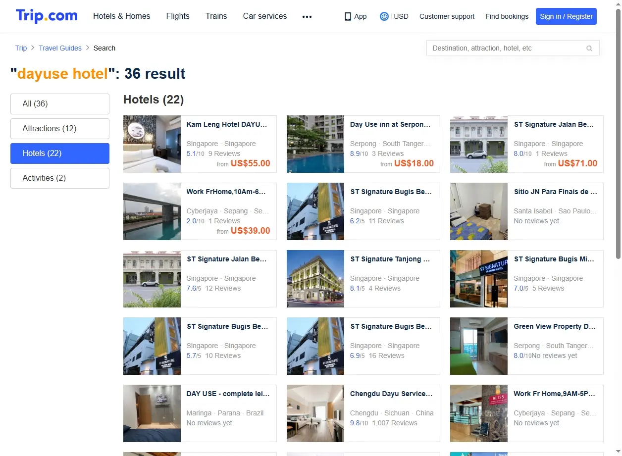 Schermata di ricerca offerte hotel dayuse