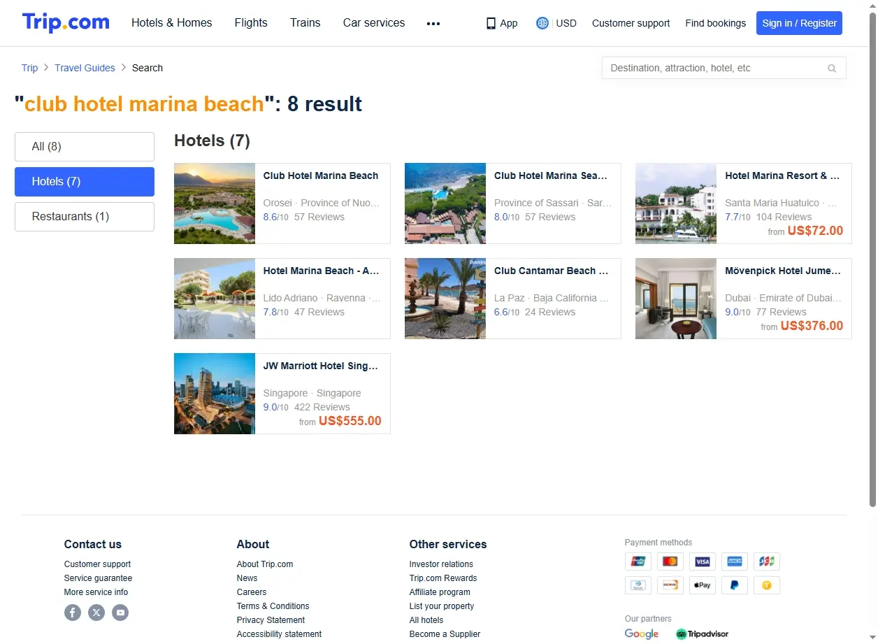 Schermata delle offerte Club Hotel Marina Beach Trip.com