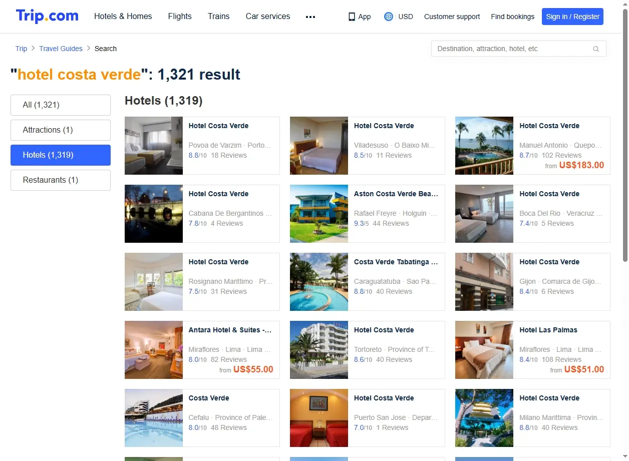 Schermata di ricerca offerte hotel