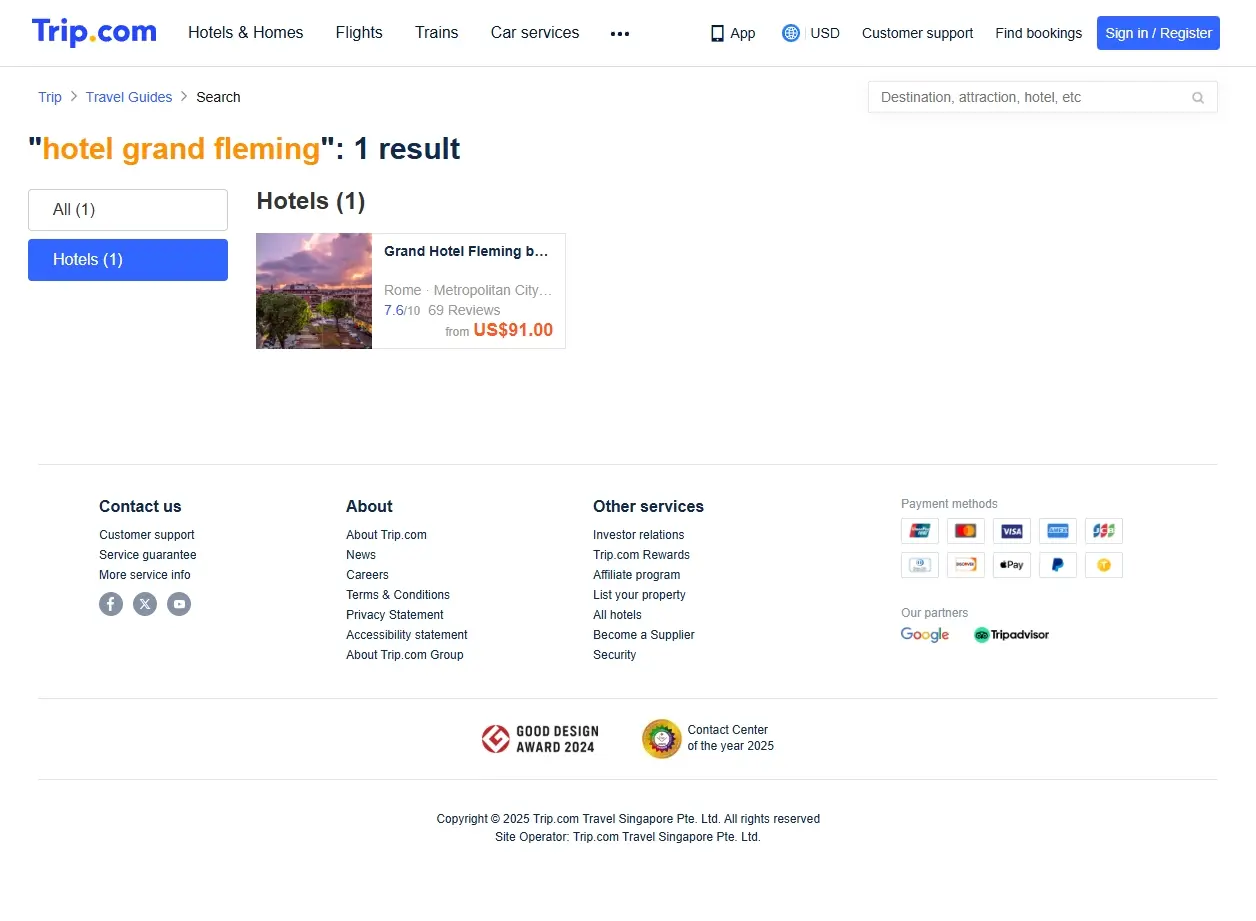 Schermata di offerte per Hotel Grand Fleming su Trip.com