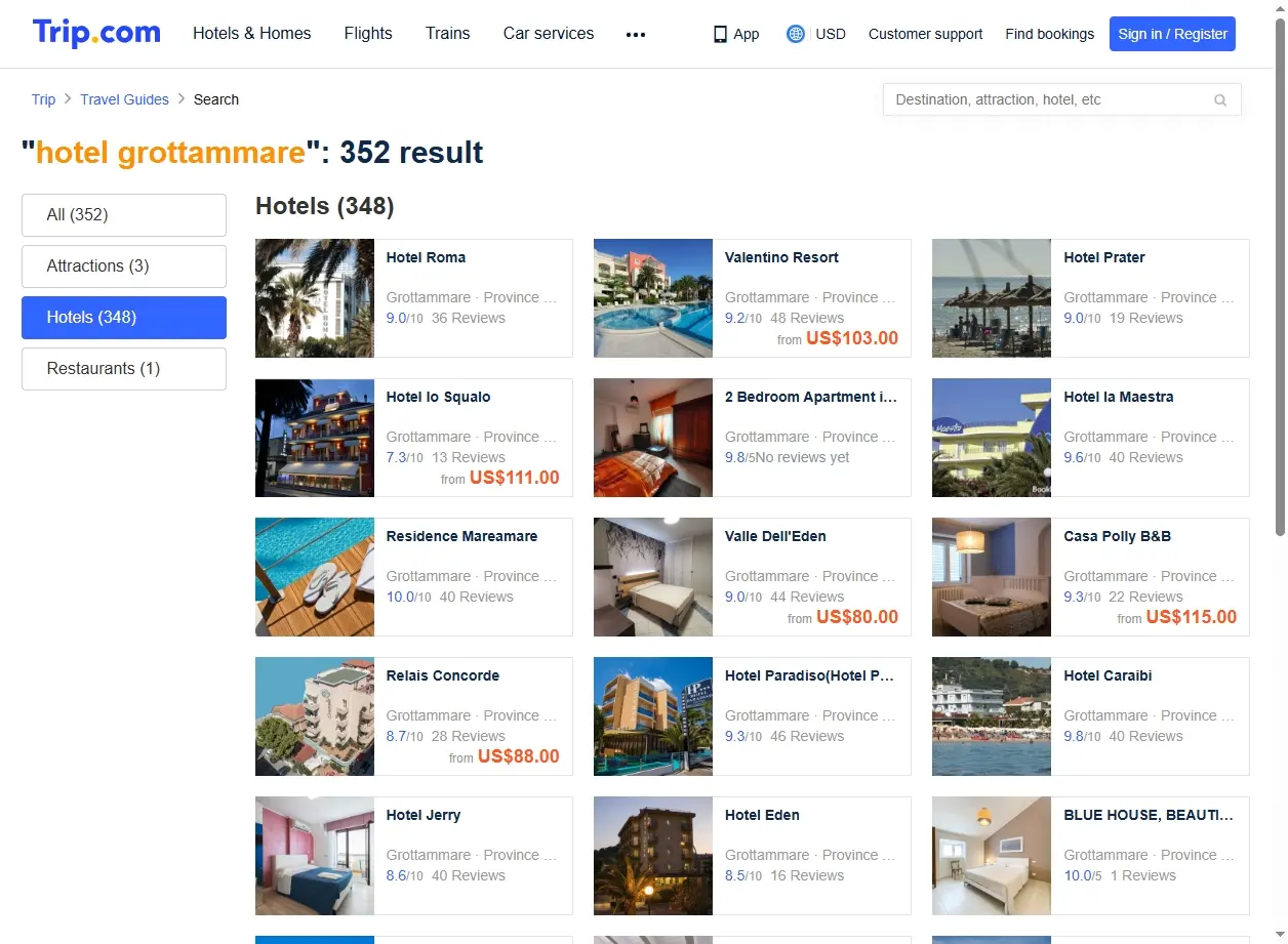 Screenshot di offerte speciali per hotel Grottammare su Trip.com